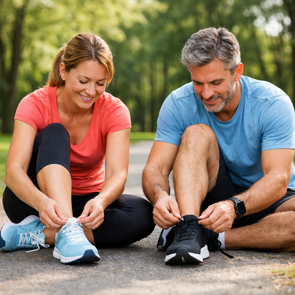 Reprendre le sport après 40 ans : homme et femme reprenant une activité sportive dans un parc