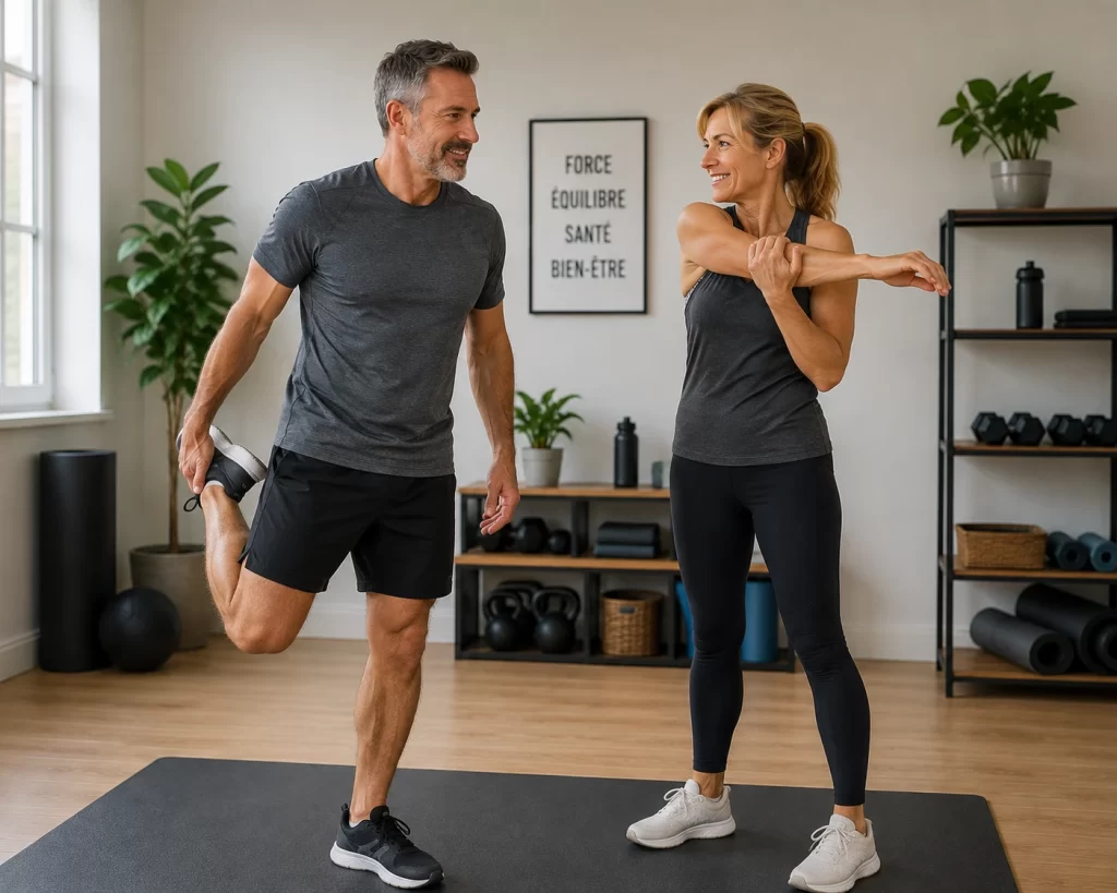 Échauffement avant une séance de renforcement musculaire après 40 ans
