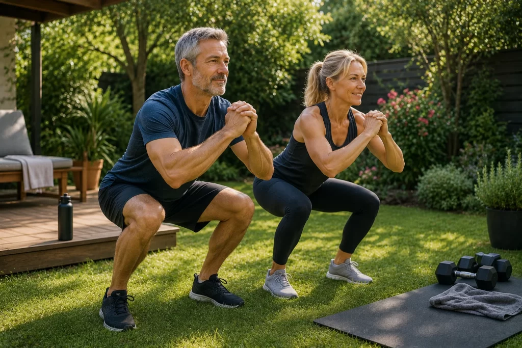 Progression d'un exercice de squat pour développer ses muscles après 40 ans
