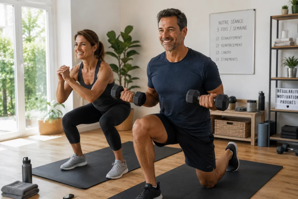 Personne de 45 ans réalisant une séance de renforcement pour préserver sa masse musculaire après 40 ans