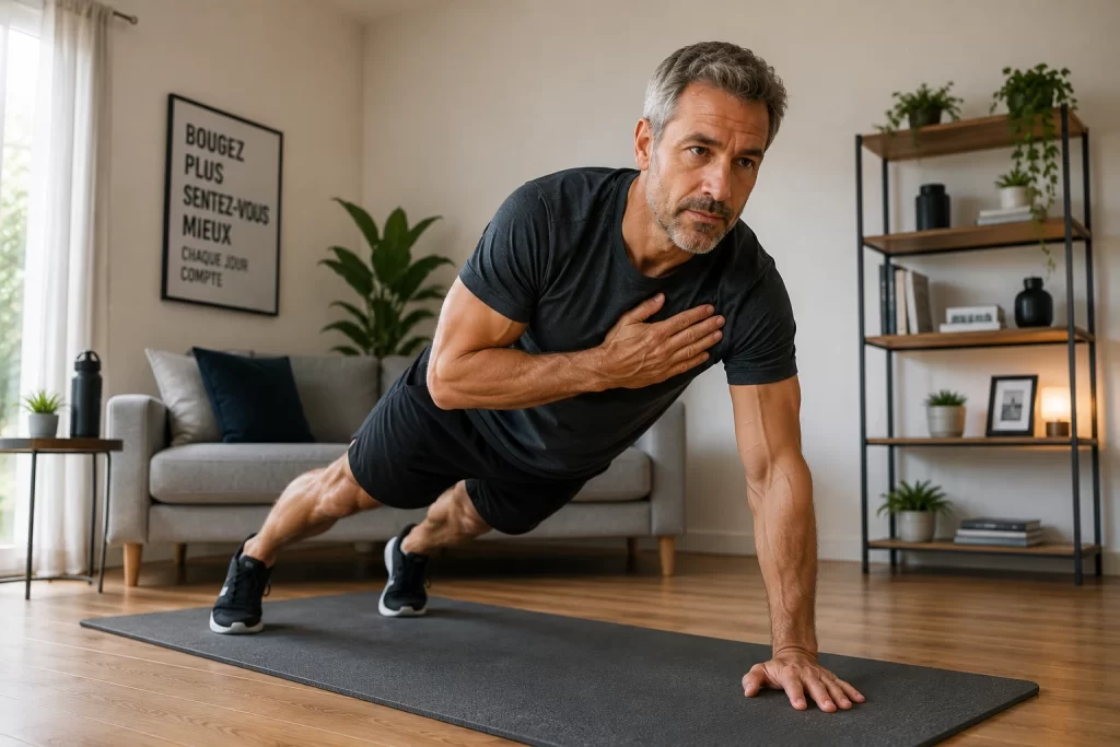 Séance de renforcement musculaire sans matériel à la maison après 40 ans